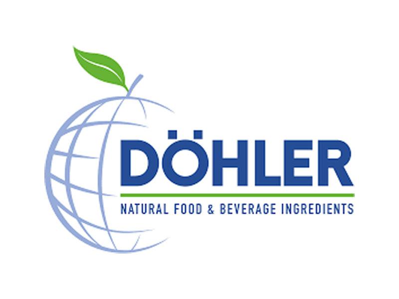 Logo der Firma D&ouml;hler mit Erdglobus und Blatt sowie dem Schriftzug &bdquo;NATURAL FOOD & BEVERAGE INGREDIENTS&ldquo;.