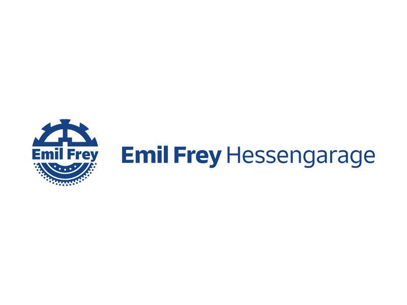 Logo der Emil Frey Hessengarge mit grafischen Elementen in Blau und dem Schriftzug &bdquo;Emil Frey Hessengarge&ldquo;.
