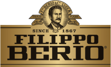 Logo von Filippo Berio, mit Goldhintergrund und Portrait eines Mannes in der Mitte, seit 1867.