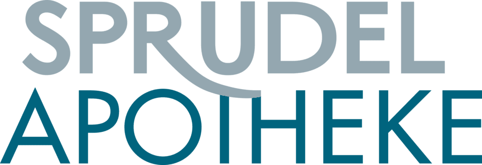 Logo der Sprudel Apotheke in modernen Schriftarten in Blau- und Graut&ouml;nen auf wei&szlig;em Hintergrund.