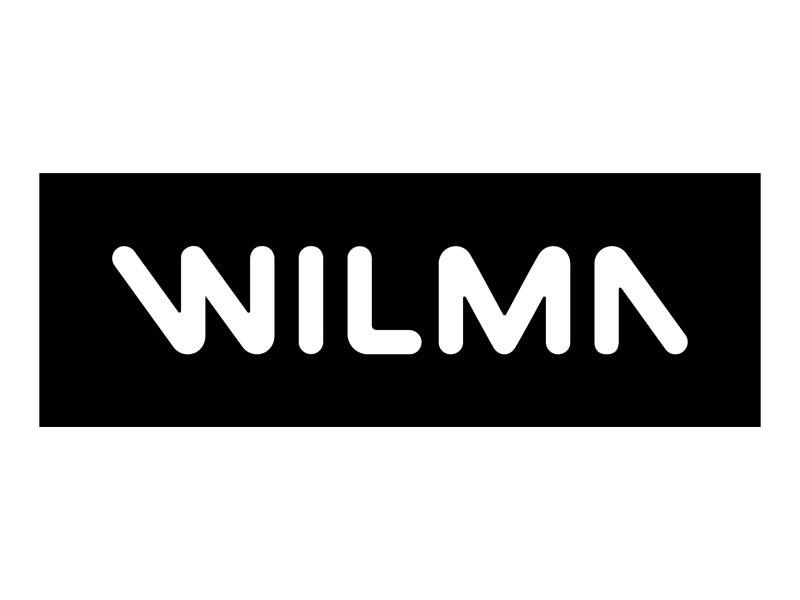 Logo mit dem Schriftzug &bdquo;WILMA&ldquo; auf schwarzem Hintergrund in stilisierter Schriftart.