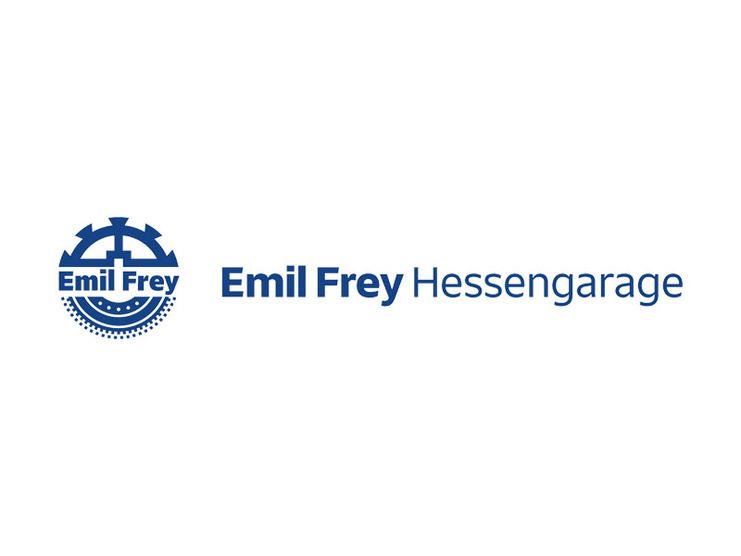 Logo der Emil Frey Hessengarge mit grafischen Elementen in Blau und dem Schriftzug &bdquo;Emil Frey Hessengarge&ldquo;.