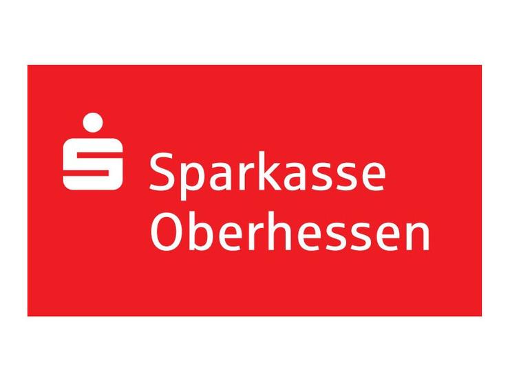 Logo der Sparkasse Oberhessen auf rotem Hintergrund mit stilisiertem Symbol und Schriftzug.