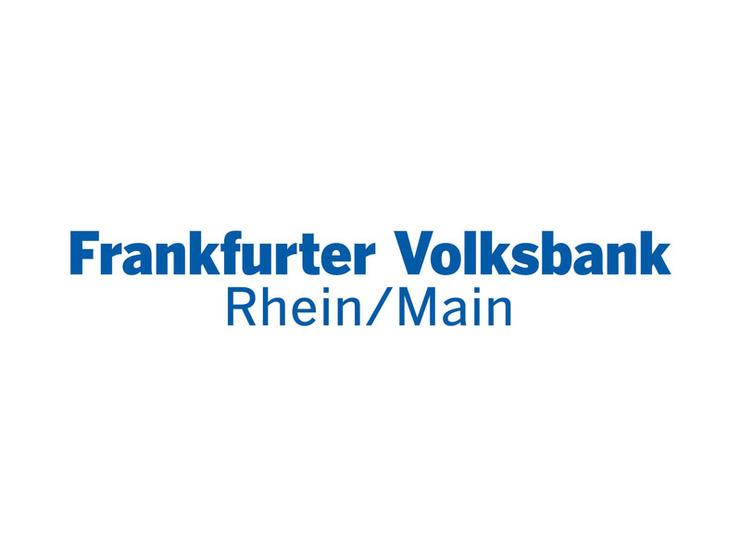 Logo der Frankfurter Volksbank mit dem Schriftzug &bdquo;Frankfurter Volksbank Rhein/Main&ldquo; in blauer Schrift auf wei&szlig;em Hintergrund.